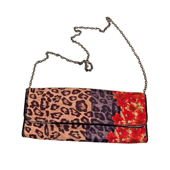 ALDO clutch‎ accordion purse leopard Hawaiian floral plumeria envelope wallet - Picture 1 of 3